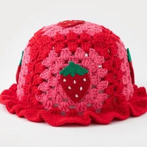Strawberry Crochet Kids Hat - Red and Pink